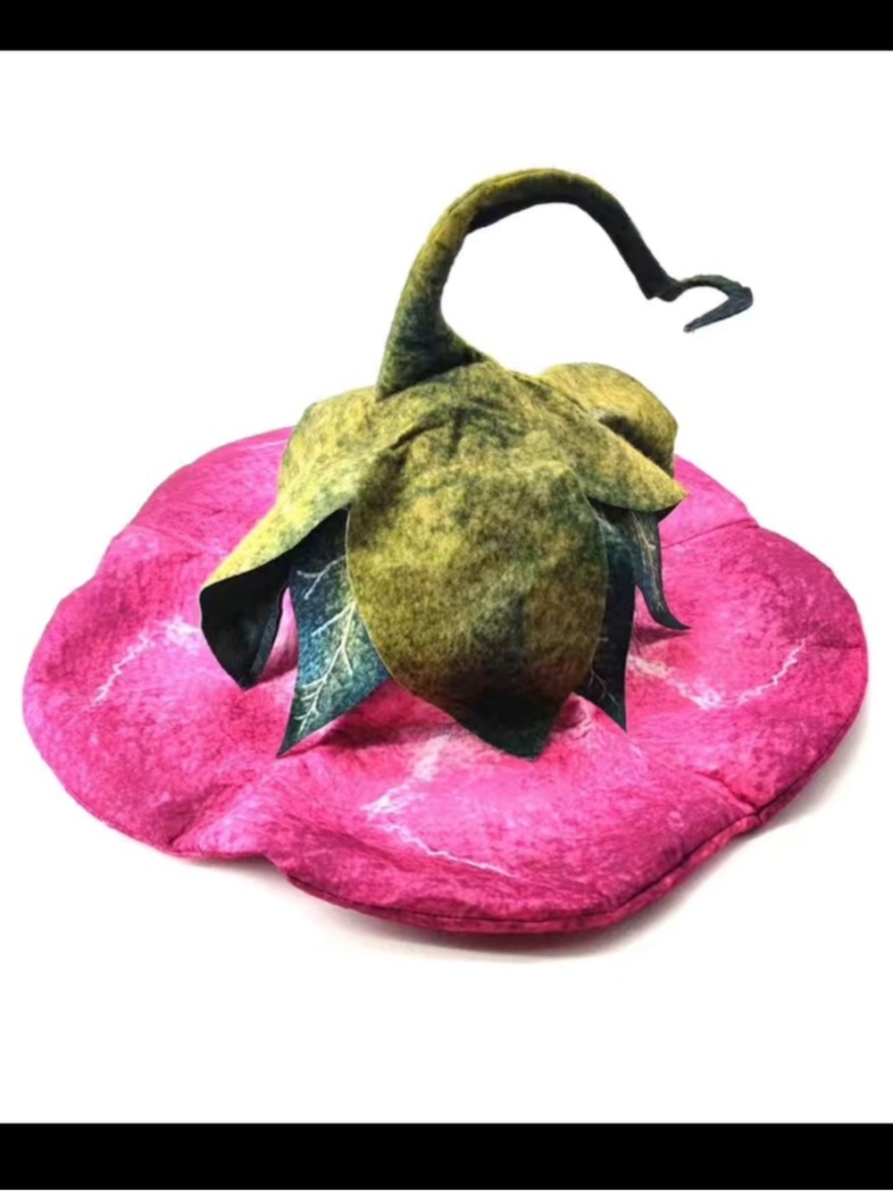 Fairy or Elven Flower Hat, Pink Felt Flower with Green Leaf Top, NWOT 🌺 - Picture 4 of 5